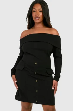 Blazer Dresses*boohoo Plus Bardot Scuba Crepe Blazer Dress black