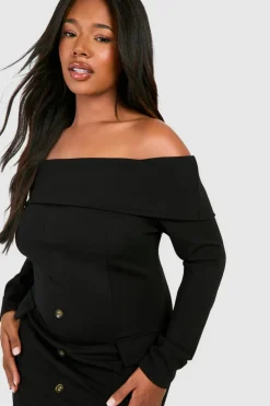 Blazer Dresses*boohoo Plus Bardot Scuba Crepe Blazer Dress black