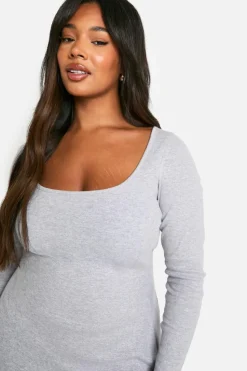 Skater Dresses*boohoo Plus Basic Rib Long Sleeve Skater grey