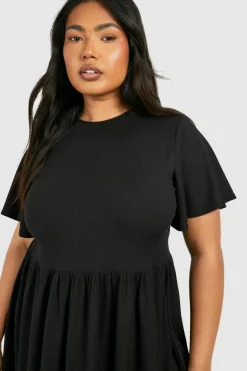 Smock Dresses*boohoo Plus Basic Rib Smock Dress black