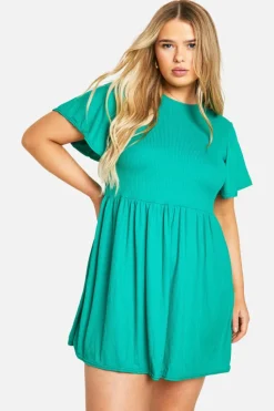 Smock Dresses*boohoo Plus Basic Rib Smock Dress green