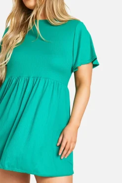 Smock Dresses*boohoo Plus Basic Rib Smock Dress green