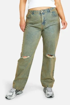 Up To 80% Off Winter Warmers|Denim*boohoo Plus Basics High Waisted Straight Leg Ripped Knee Jeans sand