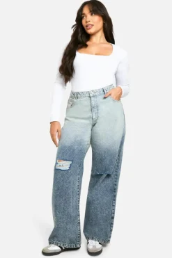 Up To 80% Off Winter Warmers|Denim*boohoo Plus Basics Ripped Knee Boyfriend Jeans grey blue