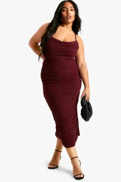 Bodycon Dresses*boohoo Plus Beaded Strappy Midaxi Dress burgundy
