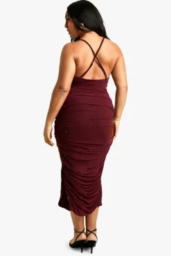 Bodycon Dresses*boohoo Plus Beaded Strappy Midaxi Dress burgundy