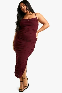 Bodycon Dresses*boohoo Plus Beaded Strappy Midaxi Dress burgundy