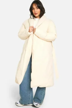 Up To 80% Off Winter Warmers|Puffer Jackets*boohoo Plus Belted Duvet Puffer Coat cream