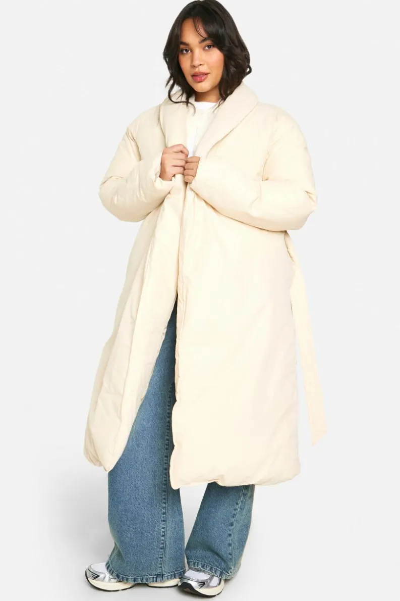 Up To 80% Off Winter Warmers|Puffer Jackets*boohoo Plus Belted Duvet Puffer Coat cream