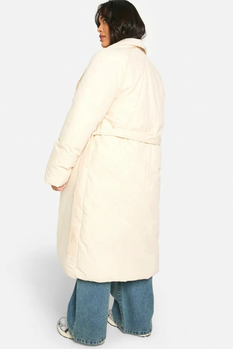 Up To 80% Off Winter Warmers|Puffer Jackets*boohoo Plus Belted Duvet Puffer Coat cream