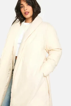 Up To 80% Off Winter Warmers|Puffer Jackets*boohoo Plus Belted Duvet Puffer Coat cream
