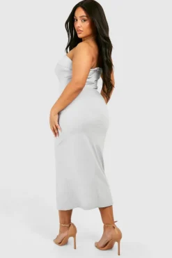 Bodycon Dresses*boohoo Plus Bengaline Bandeau Utility Midaxi Dress ice grey