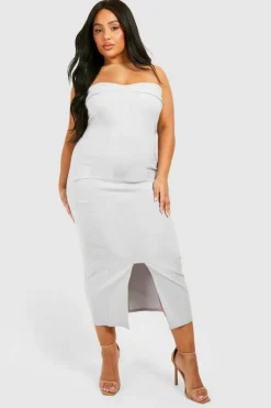 Bodycon Dresses*boohoo Plus Bengaline Bandeau Utility Midaxi Dress ice grey