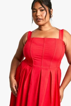 Skater Dresses*boohoo Plus Bengaline Corset Skater Midaxi Dress red