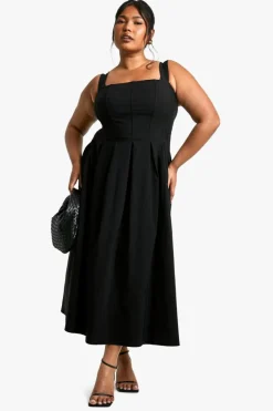 Skater Dresses*boohoo Plus Bengaline Corset Skater Midaxi Dress black