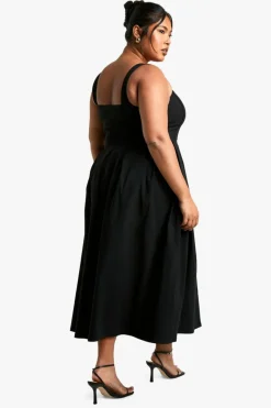 Skater Dresses*boohoo Plus Bengaline Corset Skater Midaxi Dress black