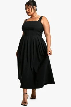 Skater Dresses*boohoo Plus Bengaline Corset Skater Midaxi Dress black