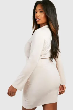 Wrap Dresses*boohoo Plus Bengaline Hook And Eye Wrap Dress stone