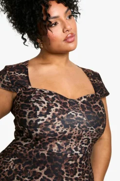 Skater Dresses*boohoo Plus Bengaline Cap Sleeve Skater Dress leopard