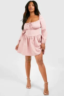 Skater Dresses*boohoo Plus Bengaline Milkmaid Corest Skater Dress rose