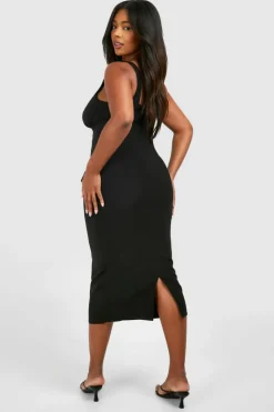 Midi Dresses*boohoo Plus Bengaline Milkmaid Corset Midi Dress black
