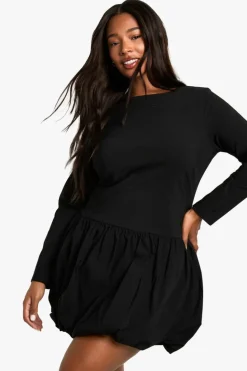 Skater Dresses|Mini Dresses*boohoo plus bengaline puffball mini dress black