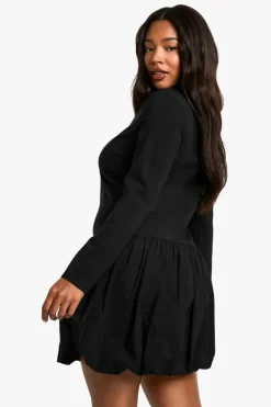 Skater Dresses|Mini Dresses*boohoo plus bengaline puffball mini dress black