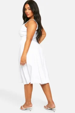 Smock Dresses*boohoo Plus Bengaline Tie Milkmaid Dress white
