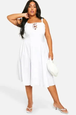 Smock Dresses*boohoo Plus Bengaline Tie Milkmaid Dress white