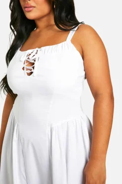 Smock Dresses*boohoo Plus Bengaline Tie Milkmaid Dress white