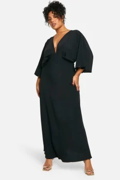 Maxi Dresses*boohoo Plus Bias Cut Angel Sleeve Maxi Dress black
