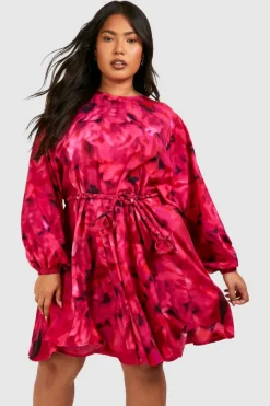 Smock Dresses*boohoo Plus Blur Print Godet Mini Dress pink