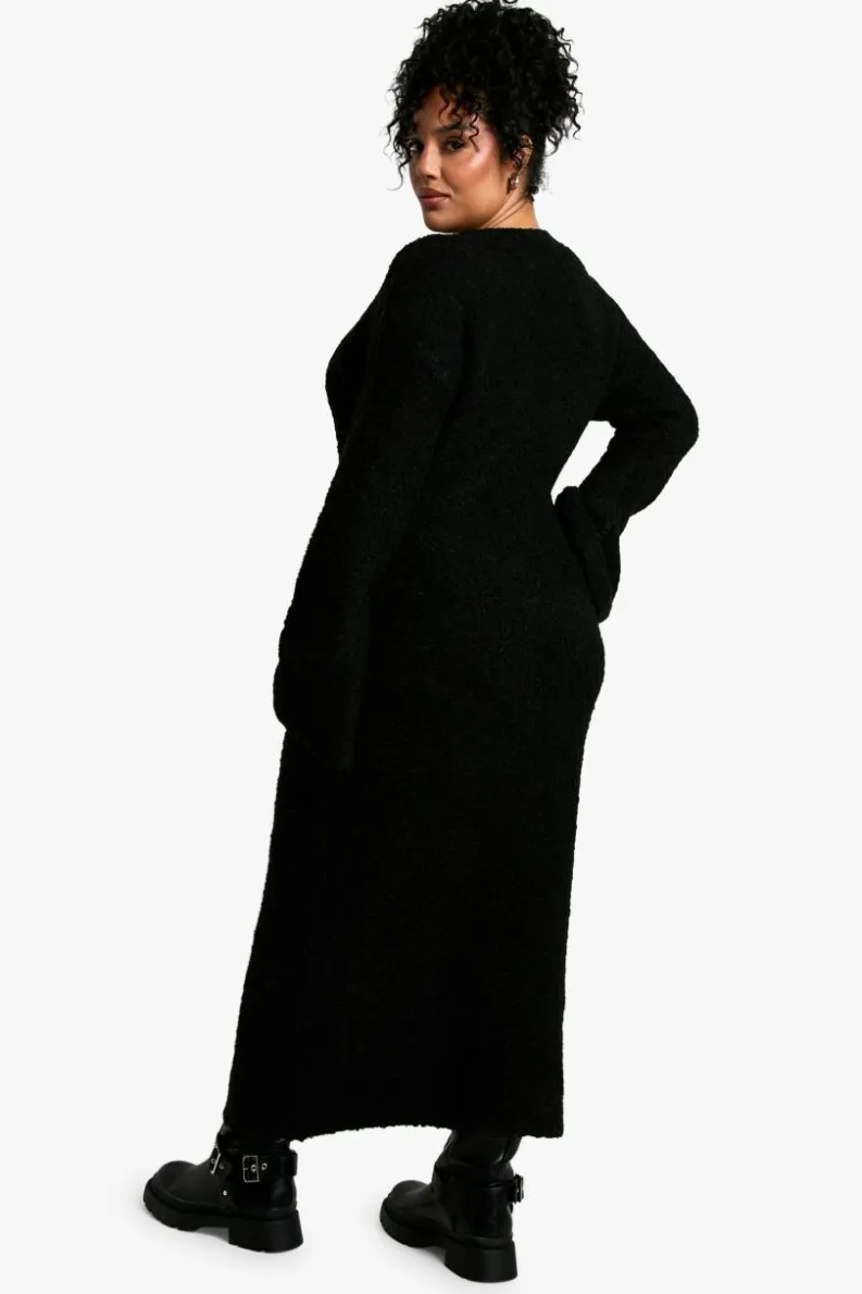 Maxi Dresses|Jumper Dresses*boohoo Plus Borg Flare Sleeve Knitted Maxi Dress black