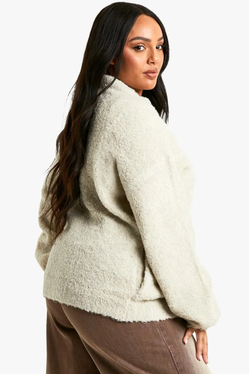 Cardigans|Jumpers & Cardigans*boohoo Plus Borg Knitted Oversized Bomber Jacket ecru