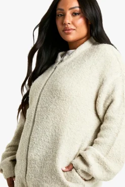 Cardigans|Jumpers & Cardigans*boohoo Plus Borg Knitted Oversized Bomber Jacket ecru