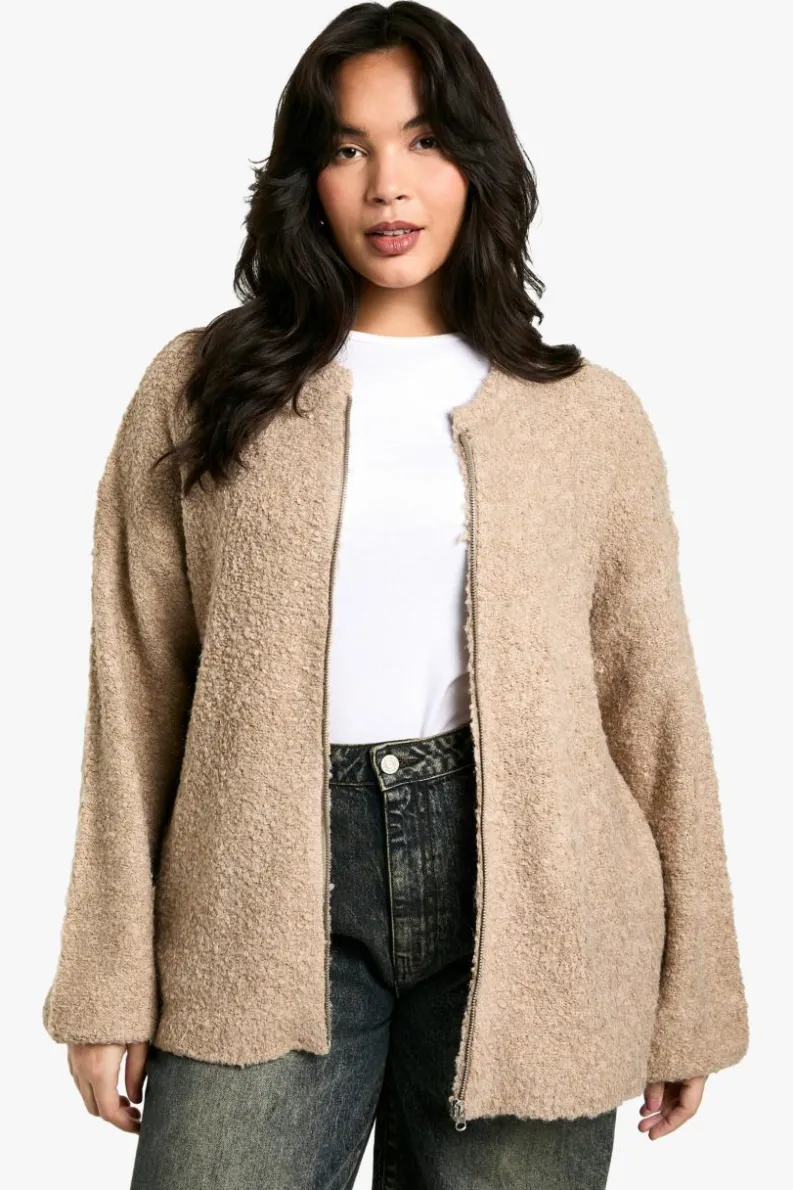 Cardigans|Jumpers & Cardigans*boohoo Plus Borg Knitted Oversized Bomber Jacket camel