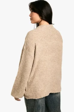 Cardigans|Jumpers & Cardigans*boohoo Plus Borg Knitted Oversized Bomber Jacket camel