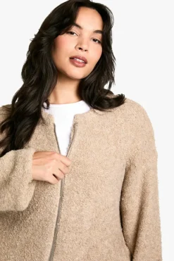 Cardigans|Jumpers & Cardigans*boohoo Plus Borg Knitted Oversized Bomber Jacket camel