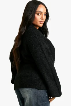 Cardigans|Knitwear*boohoo Plus Borg Knitted Oversized Bomber Jacket black