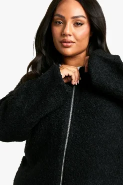Cardigans|Knitwear*boohoo Plus Borg Knitted Oversized Bomber Jacket black