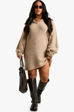 Jumper Dresses|Jumper Dresses*boohoo Plus Borg Oversized Collar Detail Mini Dress camel