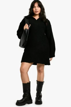 Jumper Dresses|Jumper Dresses*boohoo Plus Borg Oversized Collar Detail Mini Dress black