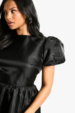 Skater Dresses*boohoo Plus Bow Back Puff Sleeve Smock Dress black