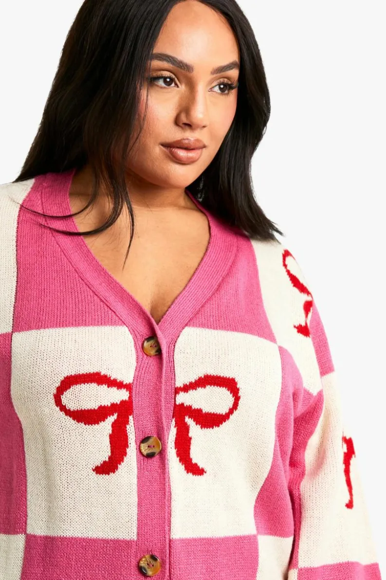Jumpers|Jumpers & Cardigans*boohoo Plus Bow Christmas Cardigan pink