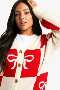 Jumpers*boohoo Plus Bow Christmas Cardigan red
