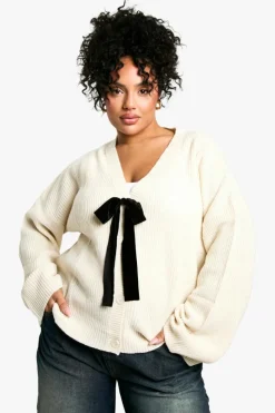 Cardigans|Knitwear*boohoo Plus Bow Detail Cardigan cream