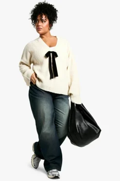 Cardigans|Knitwear*boohoo Plus Bow Detail Cardigan cream