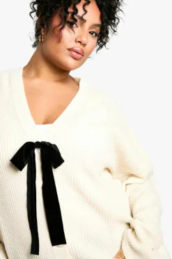 Cardigans|Knitwear*boohoo Plus Bow Detail Cardigan cream