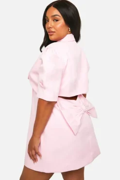 Blazer Dresses*boohoo Plus Bow Detail Puff Sleeve Blazer Dress pink