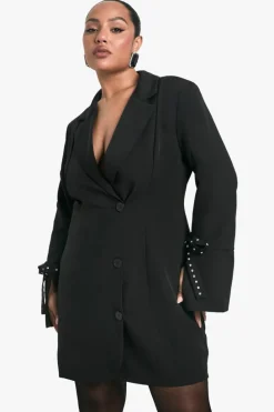 Blazer Dresses*boohoo Plus Bow Diamante Cuff Blazer Dress black